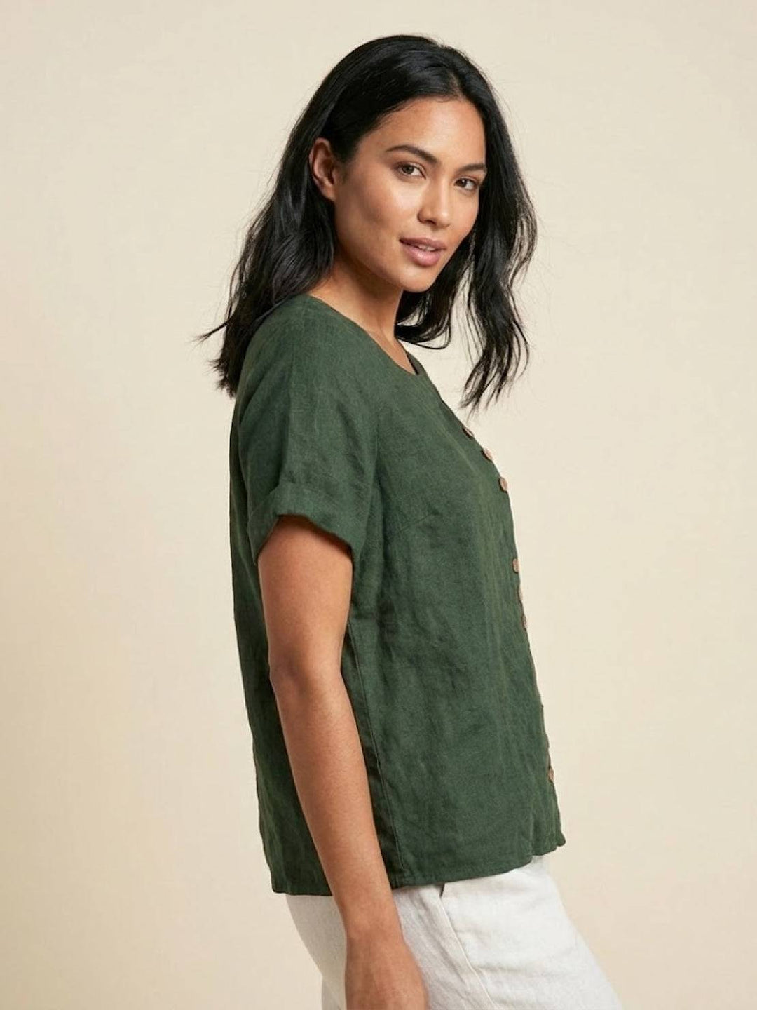 Taylor | Women’s Linen Round Neck Button Blouse