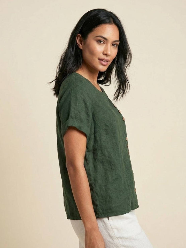 Taylor | Women’s Linen Round Neck Button Blouse
