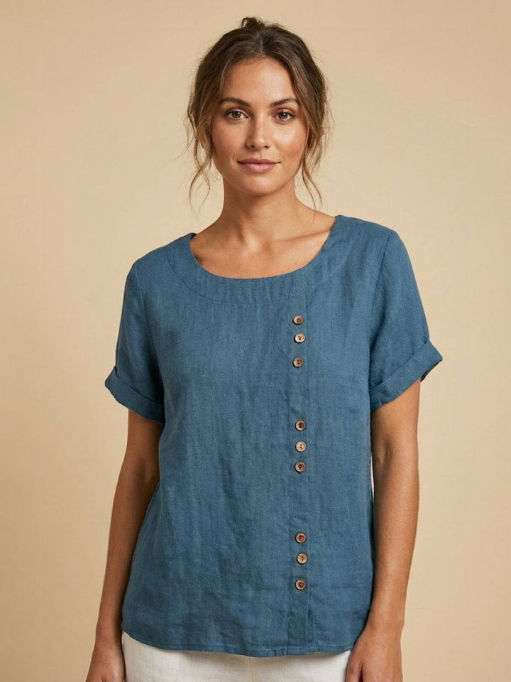 Taylor | Women’s Linen Round Neck Button Blouse