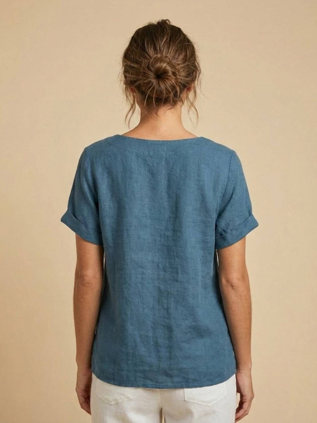 Taylor | Women’s Linen Round Neck Button Blouse