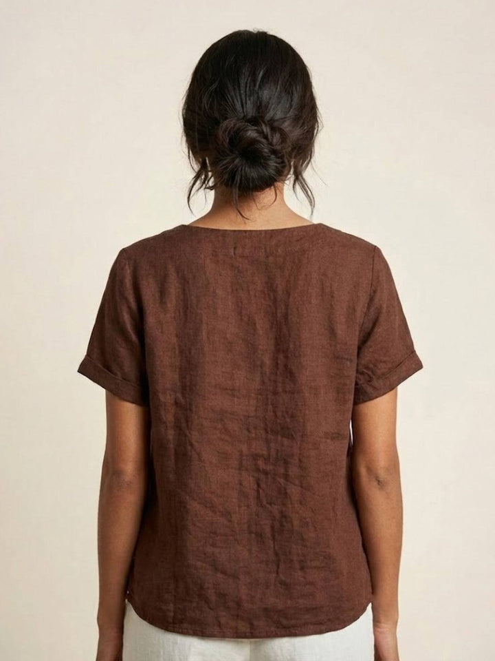 Taylor | Women’s Linen Round Neck Button Blouse