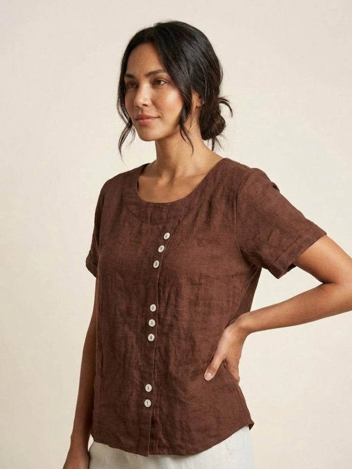 Taylor | Women’s Linen Round Neck Button Blouse