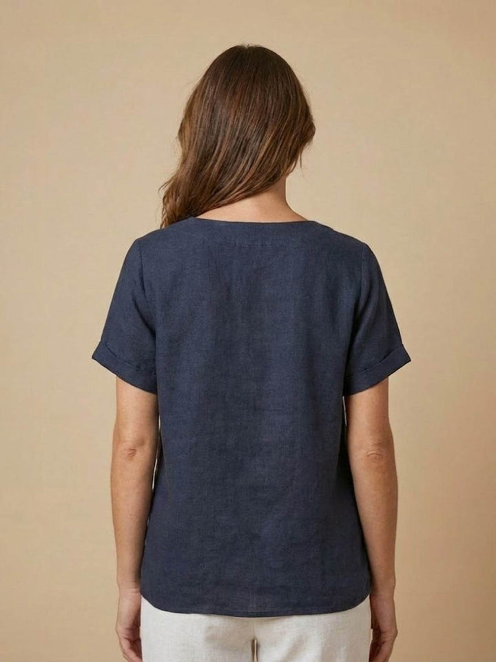 Taylor | Women’s Linen Round Neck Button Blouse