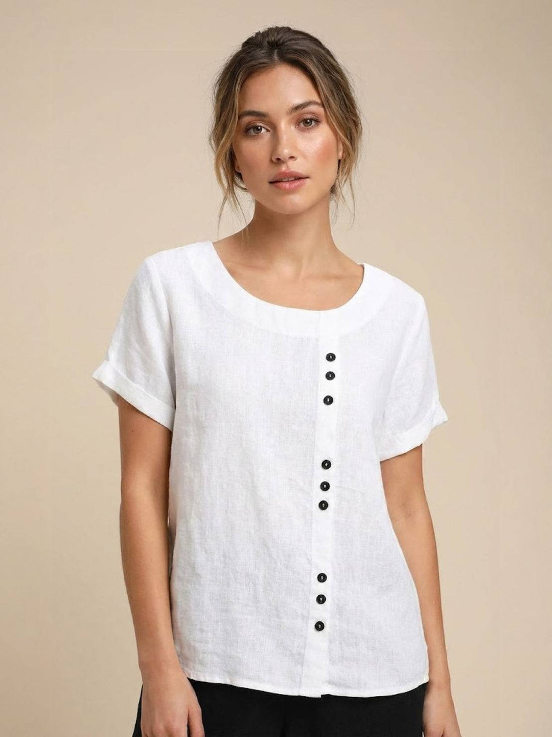 Taylor | Women’s Linen Round Neck Button Blouse