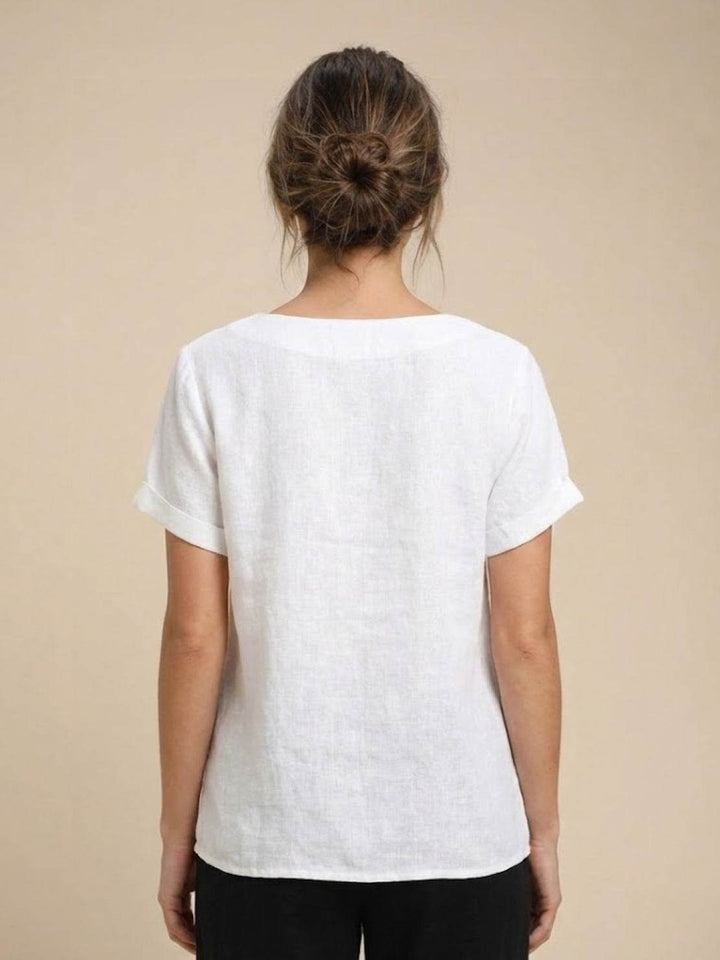 Taylor | Women’s Linen Round Neck Button Blouse