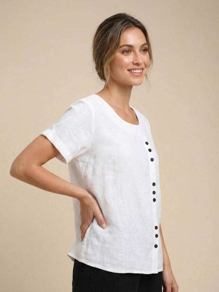 Taylor | Women’s Linen Round Neck Button Blouse
