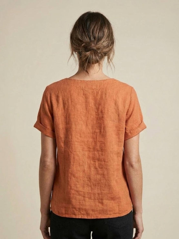 Taylor | Women’s Linen Round Neck Button Blouse