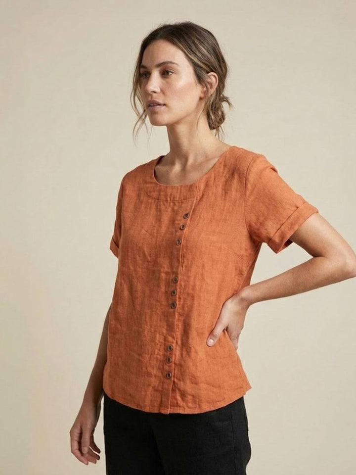 Taylor | Women’s Linen Round Neck Button Blouse