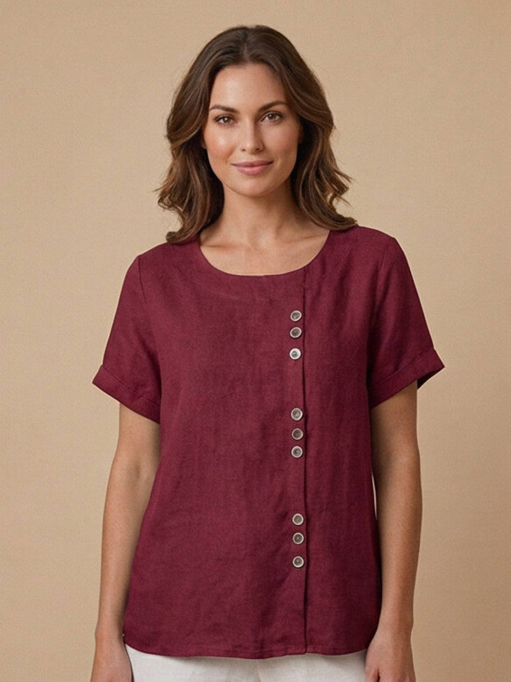Taylor | Women’s Linen Round Neck Button Blouse