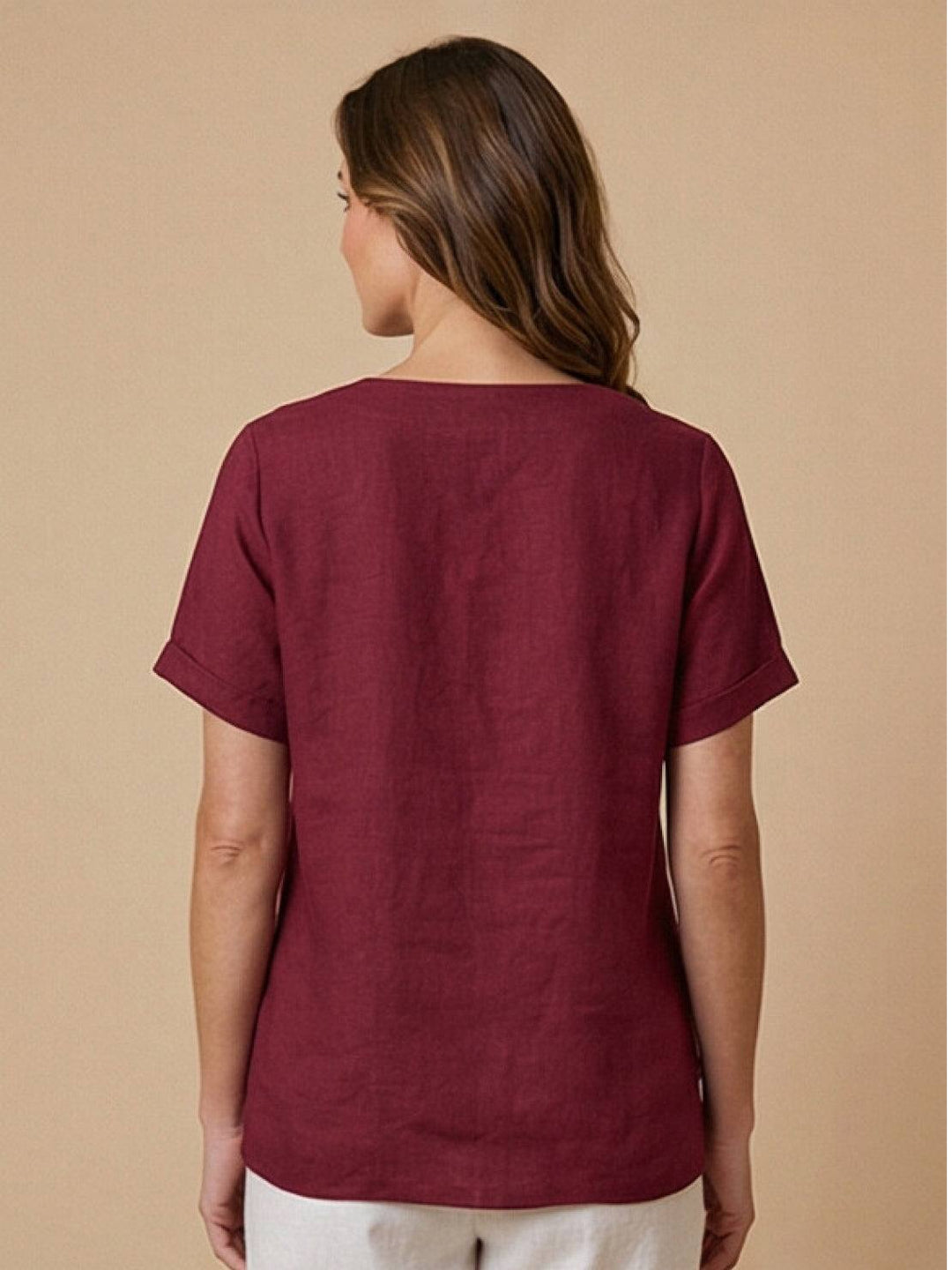 Taylor | Women’s Linen Round Neck Button Blouse