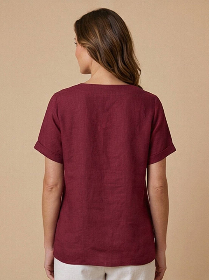 Taylor | Women’s Linen Round Neck Button Blouse
