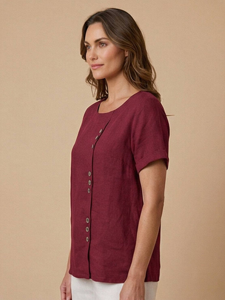 Taylor | Women’s Linen Round Neck Button Blouse