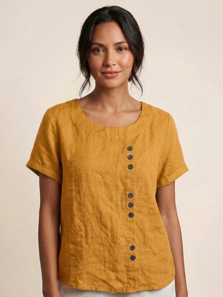 Taylor | Women’s Linen Round Neck Button Blouse