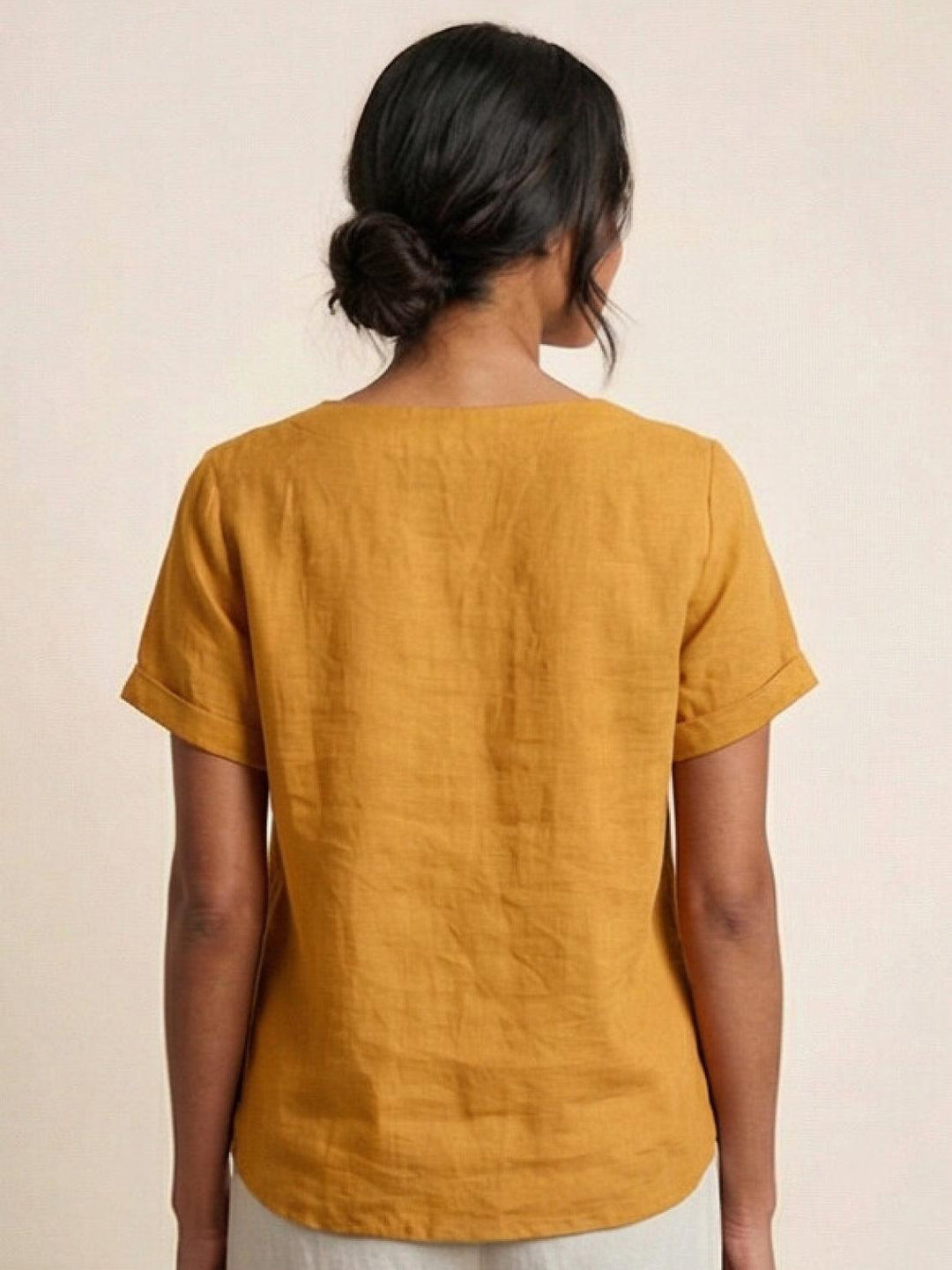 Taylor | Women’s Linen Round Neck Button Blouse