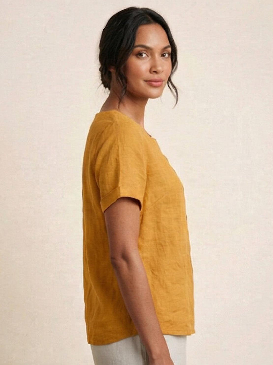 Taylor | Women’s Linen Round Neck Button Blouse
