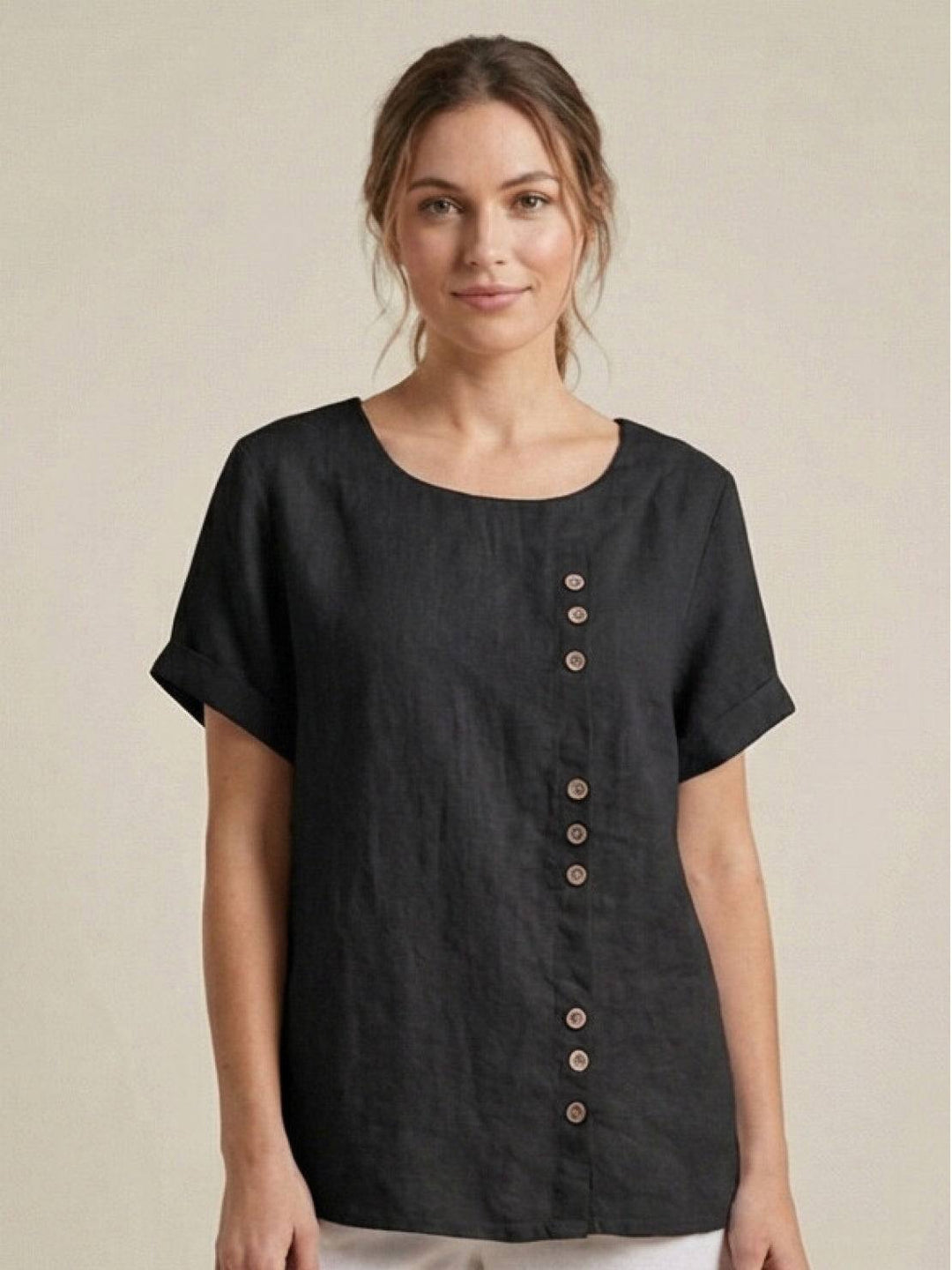 Taylor | Women’s Linen Round Neck Button Blouse