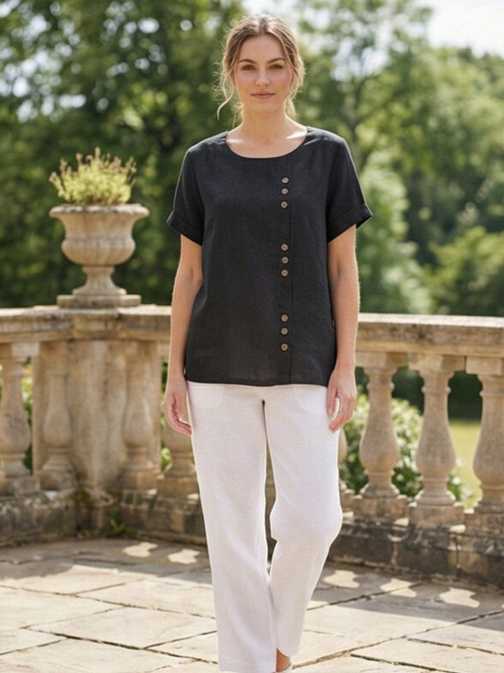 Taylor | Women’s Linen Round Neck Button Blouse