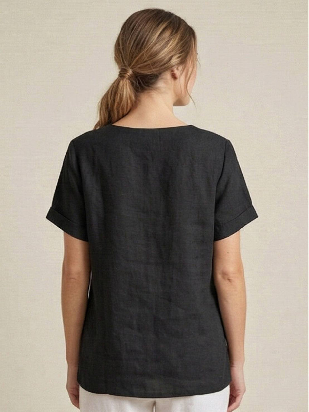 Taylor | Women’s Linen Round Neck Button Blouse