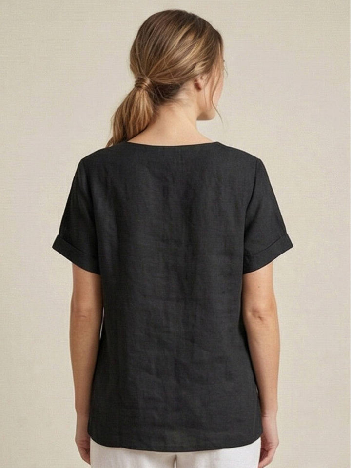 Taylor | Women’s Linen Round Neck Button Blouse