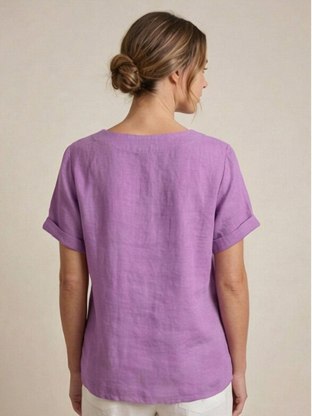Taylor | Women’s Linen Round Neck Button Blouse