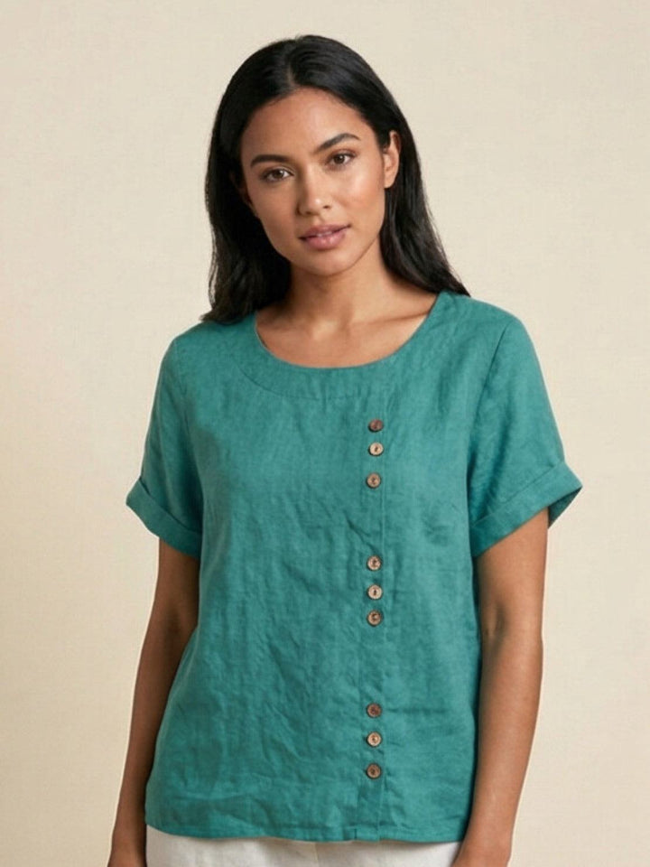 Taylor | Women’s Linen Round Neck Button Blouse