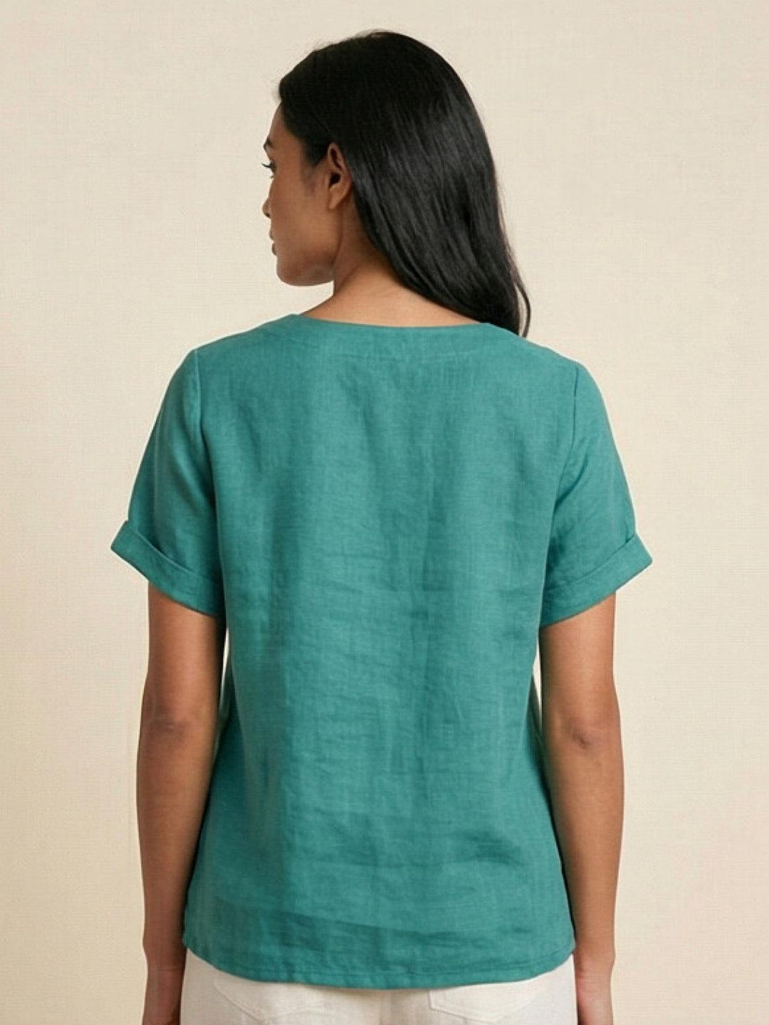 Taylor | Women’s Linen Round Neck Button Blouse