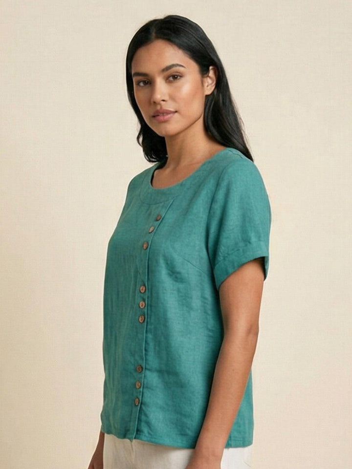 Taylor | Women’s Linen Round Neck Button Blouse