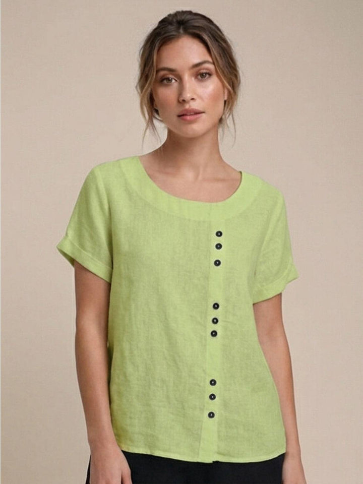 Taylor | Women’s Linen Round Neck Button Blouse