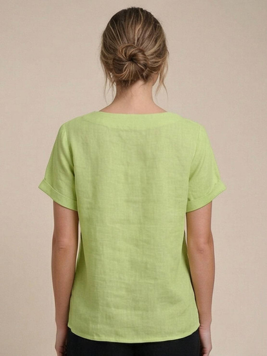 Taylor | Women’s Linen Round Neck Button Blouse