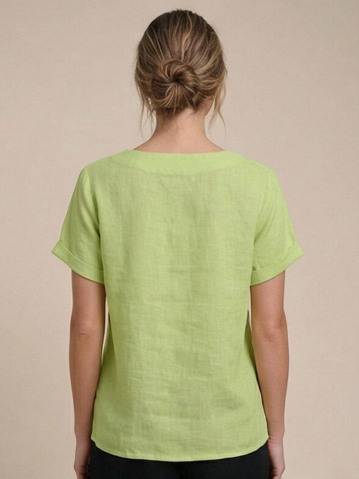 Taylor | Women’s Linen Round Neck Button Blouse