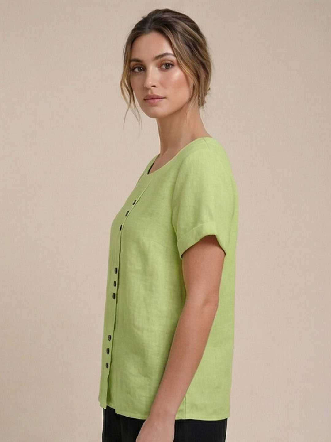 Taylor | Women’s Linen Round Neck Button Blouse