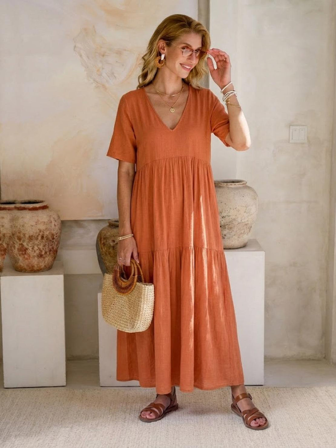 Brooklyn | Women’s Boho V Neck Tiered Maxi Dress