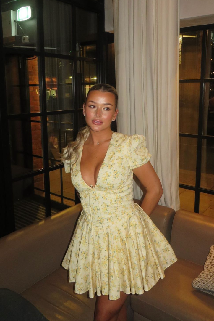 Caroline | Women’s Floral A Line Puff Sleeve Mini Dress